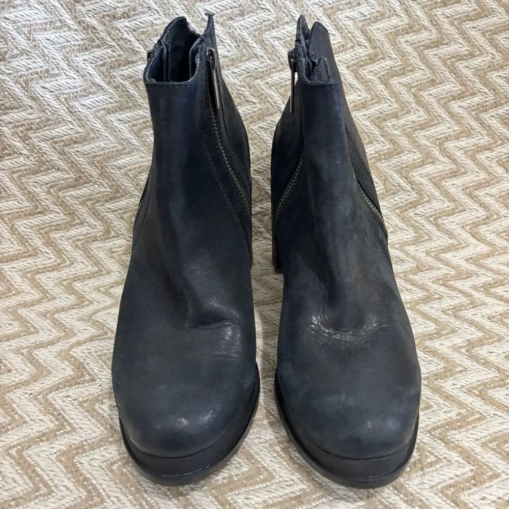 Sorel Women's Blake Leather Zip Block Heel Booties Black Size 9